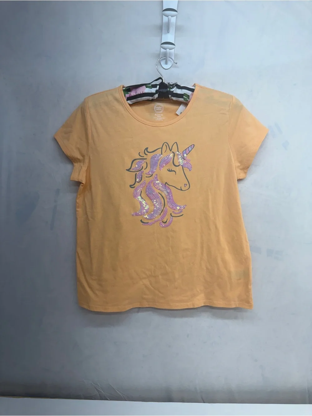 wonder nation Yellow Short Sleeve Tee with Pink Sequin Unicorn